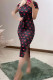 Black Sexy Print Patchwork High Slit Strap Design O Neck Wrapped Skirt Dresses