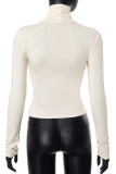 Apricot Casual Solid Color Patchwork Turtleneck Tops