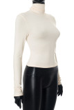 Apricot Casual Solid Color Patchwork Turtleneck Tops