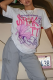 White Casual Street Cartoon Print Letter Print O Neck T-Shirts