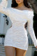 White Sexy Solid Color Hollow Out Patchwork Backless Strap Design Off Shoulder Wrapped Skirt Dresses