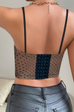 Black Sexy Polka Dot Lace Patchwork Backless Spaghetti Strap Tops