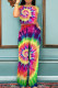 Multicolor Casual Tie Dye Pocket Patchwork O Neck Short Sleeve Two Pieces
