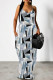 Baby Blue Sexy Floral Print Pocket Contrast V Neck Printed Dresses