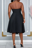 Black Elegant Solid Color Pocket Patchwork Backless Ruched Strapless A Line Dresses