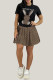 Black Daily Elegant Letters Patchwork O Neck Short Sleeve Two Pieces