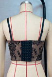 Black Sexy Lace Patchwork Backless Spaghetti Strap Tops