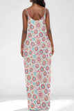 Pink Sexy Floral Print Pocket V Neck Printed Dresses