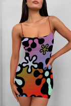 Orange Purple Sexy Geometric Print Cartoon Print Contrast Printed Dresses