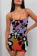 Orange Purple Sexy Geometric Print Cartoon Print Contrast Printed Dresses