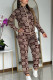 Coffee Casual Daily Letters Patchwork Zipper Contrast Mandarin Collar Long Sleeve Two Pieces