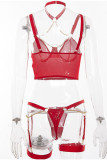 Red Sexy Solid Color Hollow Out Patchwork Chains Lingerie