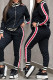 Black Casual Sportswear Letters Patchwork Zipper Contrast Mandarin Collar Long Sleeve Two Pieces