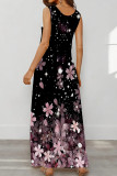 Black And White Casual Print Pocket Patchwork U Neck Long Dresses