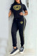 Black Casual Daily Geometric Print Letters O Neck Short Sleeve Two Pieces