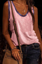 Pink Fashion Casual Solid Patchwork U Neck Tops