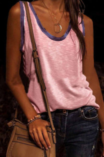 Pink Fashion Casual Solid Patchwork U Neck Tops