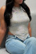 Grey Sexy Solid Color Patchwork Backless Strap Design Halter Tops