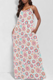 Pink Sexy Floral Print Pocket V Neck Printed Dresses