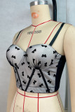 Black Sexy Patchwork Backless Spaghetti Strap Tops