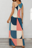 Black And White Casual Print Pocket Patchwork U Neck Long Dresses