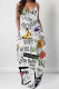 White Sexy Butterfly Print Letter Print U Neck Printed Dresses