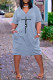 Light Blue Casual Letter Print Pocket V Neck Short Sleeve Short Sleeve Dress