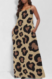 White Casual Leopard Print Pocket U Neck Printed Dresses