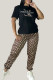 Black Casual Daily Letters O Neck Short Sleeve Two Pieces