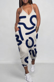 Black Street Camouflage Print Pocket Patchwork Backless Spaghetti Strap Regular Jumpsuits