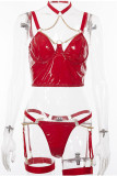 Red Sexy Solid Color Hollow Out Patchwork Chains Lingerie