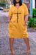 Yellow Casual Letter Print Pocket V Neck Short Sleeve Short Sleeve Dress