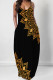 Gold Elegant Print Pocket Patchwork Spaghetti Strap Sling Dresses