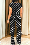 Red Casual Polka Dot Pocket Patchwork O Neck Short Sleeve Two Pieces