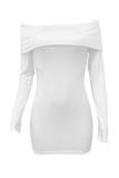 White Sexy Solid Color Patchwork Backless Off Shoulder Wrapped Skirt Dresses