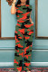 Orange Red Casual Print Pocket Patchwork O Neck Short Sleeve Two Pieces