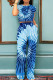Blue Casual Print Pocket Patchwork O Neck Short Sleeve Two Pieces