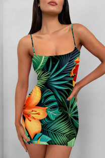 Green Sexy Geometric Print Cartoon Print Contrast Printed Dresses