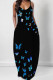 Blue Elegant Print Pocket Patchwork Spaghetti Strap Sling Dresses