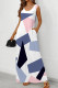 Blue White Casual Print Pocket Patchwork U Neck Long Dresses