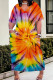 Gold Casual Tie Dye Pocket Patchwork V Neck Straight Plus Size Dresses
