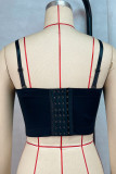 Black Sexy Patchwork Backless Spaghetti Strap Tops
