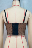 Black Sexy Polka Dot Lace Patchwork Backless Spaghetti Strap Tops