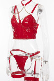 Red Sexy Solid Color Hollow Out Patchwork Chains Lingerie