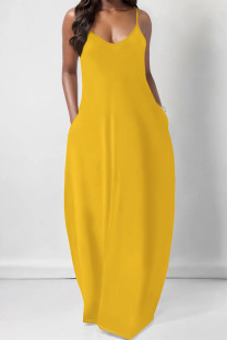 Yellow Casual Gradient Print Pocket Contrast U Neck Printed Dresses
