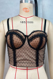 Black Sexy Polka Dot Lace Patchwork Backless Spaghetti Strap Tops