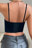 Black Sexy Patchwork Backless Spaghetti Strap Tops