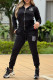 Black Casual Street Letters Pocket Patchwork Zipper Turndown Collar Long Sleeve Two Pieces
