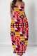 Red Sexy Geometric Print Pocket Contrast V Neck Printed Dresses
