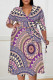 Powdery Violet Elegant Geometric Print Lace Up Contrast V Neck Printed Plus Size Dresses